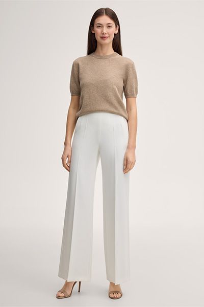 Marc Cain Kaschmir Kurzarm-Top in beigem Neutralton