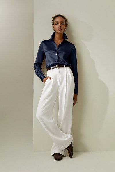 Satin-Seidenhemd mit Muschelknopf