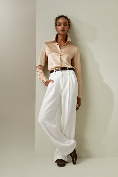 Satin-Seidenhemd mit Muschelknopf