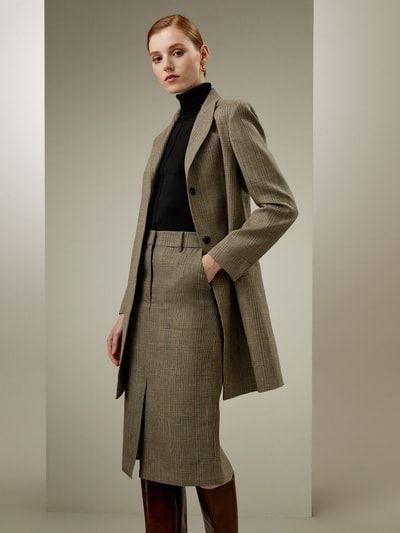 Gerade geschnittener Blazer mit Glencheck-Muster aus Seidenwollmischung