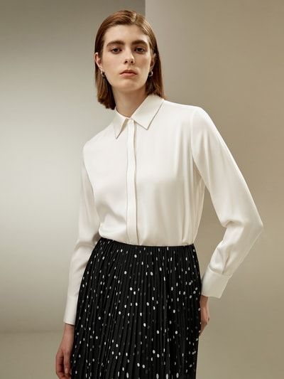 22 mm großes Seidenhemd mit doppelter Joe-Perlenkette