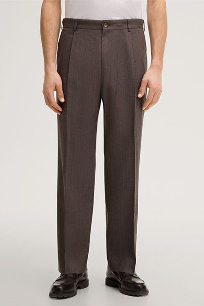 Franco's Wollmischung Braune Bundfaltenhose mit Gürtelschlaufen