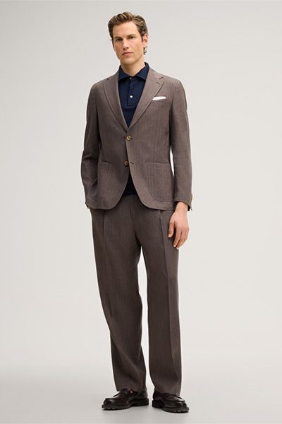 Franco's Wollmischung Braune Bundfaltenhose mit Gürtelschlaufen