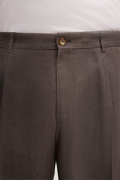 Franco's Wollmischung Braune Bundfaltenhose mit Gürtelschlaufen
