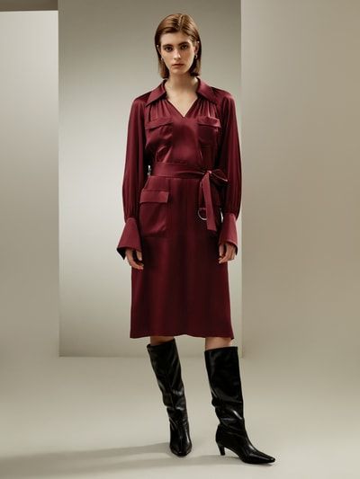 Elegantes rotes Trenchkleid aus 100% Charmeuse-Seide