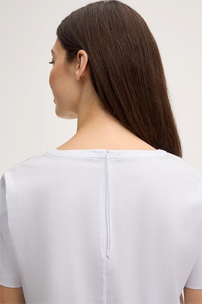 Weiße Kurzarmbluse aus Baumwollmischgewebe mit Rundhalsausschnitt