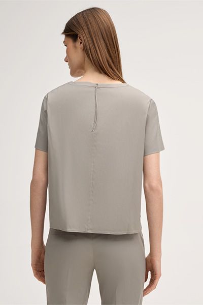 Kurzarmbluse aus Baumwollmischung in Greige