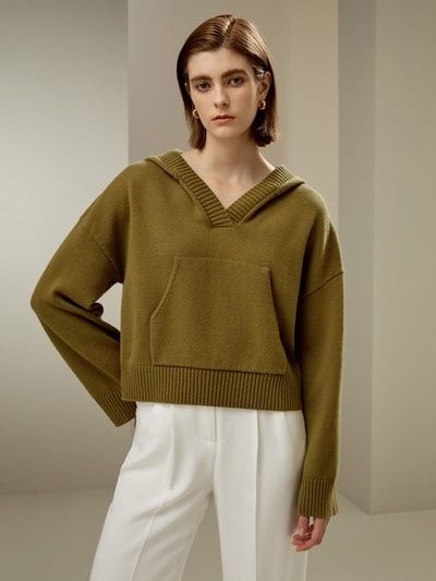 Kurzer Kapuzenpullover aus Woll-Kaschmir-Mischung