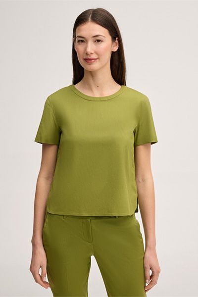 Baumwollstretch Kurzarm Bluse in Grün Popeline