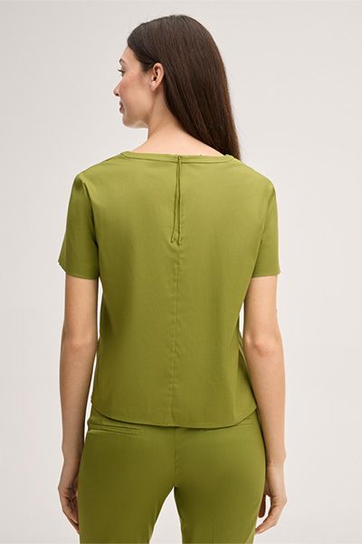 Baumwollstretch Kurzarm Bluse in Grün Popeline