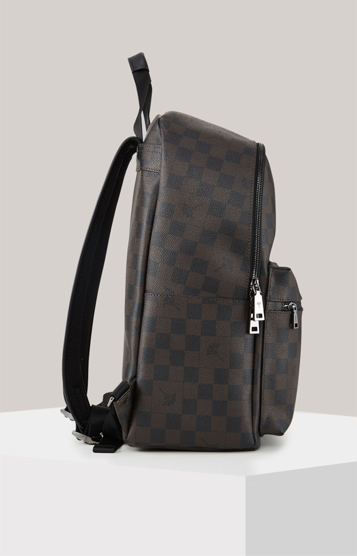 JOOP! Cortina Piazza Miko Rucksack Seal Brown Schachbrettmuster Kunstleder