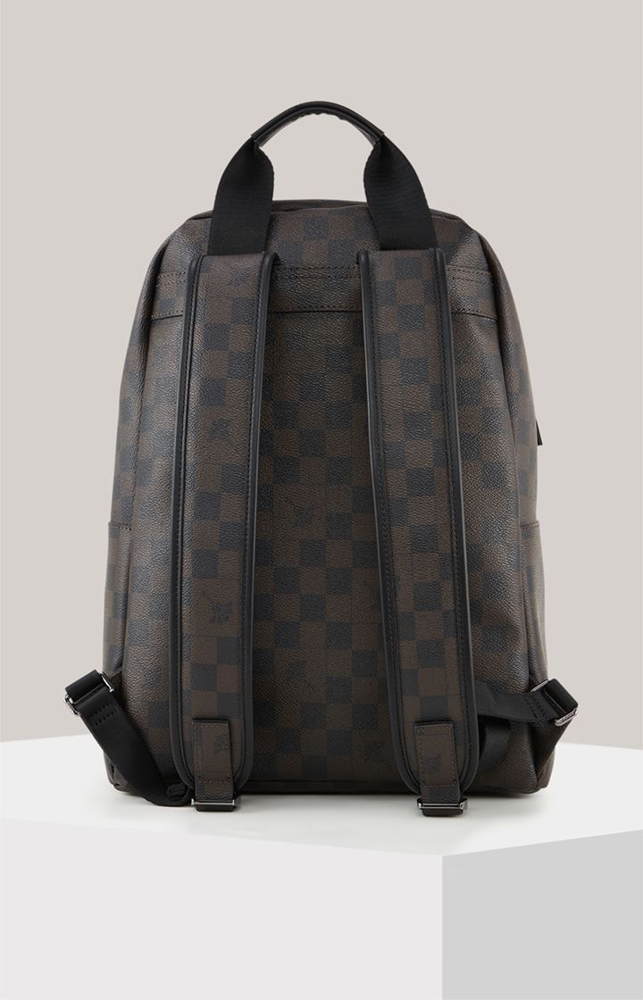 JOOP! Cortina Piazza Miko Rucksack Seal Brown Schachbrettmuster Kunstleder