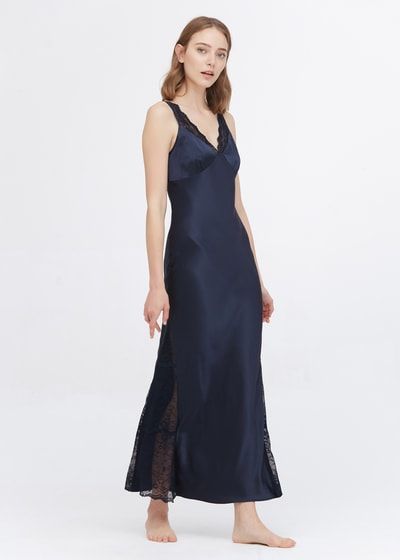 Seide Spitze Nachthemd in voller Länge