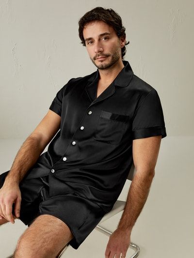 2 teilig Seide Pyjamas Nachtwäsche Herren