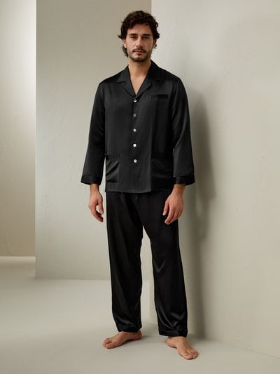 22 Momme langes Seide Pyjama Set für Männer mit Kontrastbesatz