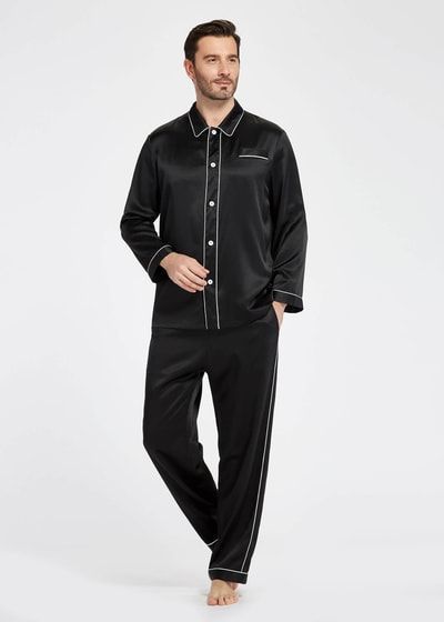 100% reine Seide Nachtwäsche | Beste Seide Schlafanzug Herren Echt