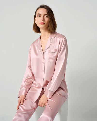 Strass besetzte Seide Damen Pyjama Set