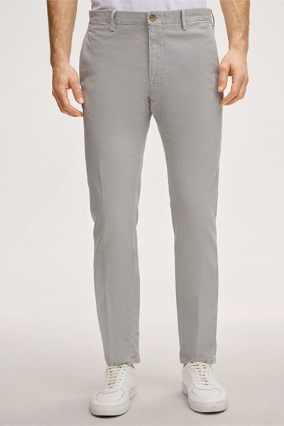 Baumwoll-Chino Cino in Grau, klassische moderne Passform, Stretchstoff