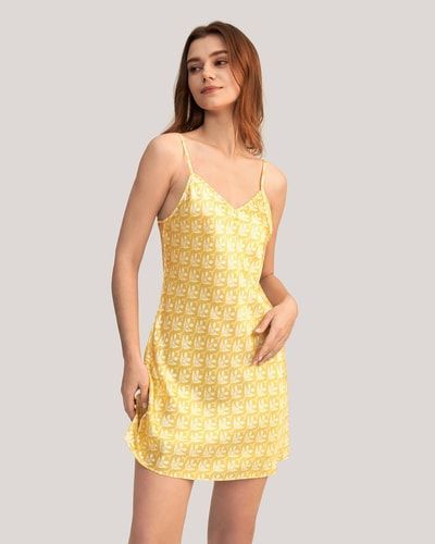 LS Monogrammdruck Schräges Kleid aus Seide