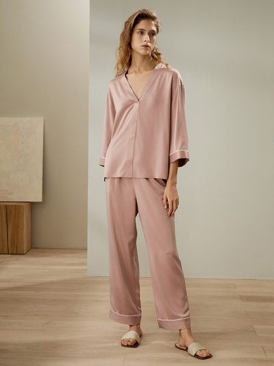 Pullover-Pyjama-Set aus Seiden-Wildleder