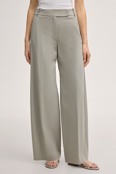 Apricot Double-Baumwollstretch Marlene Hose in Greige Weitem Bein