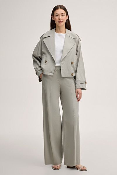 Apricot Double-Baumwollstretch Marlene Hose in Greige Weitem Bein