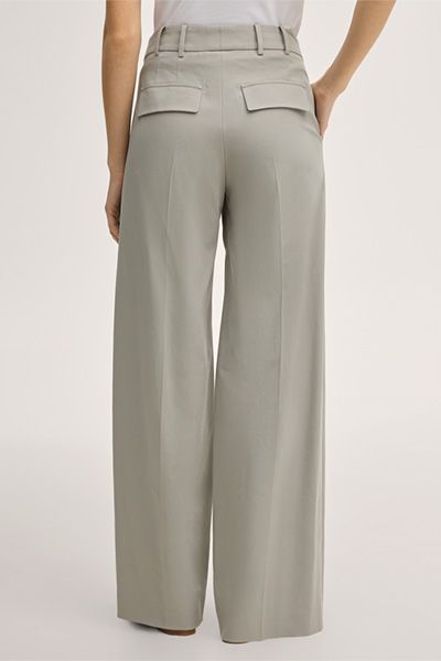 Apricot Double-Baumwollstretch Marlene Hose in Greige Weitem Bein