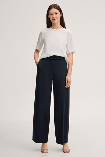 Marc Cain Double Baumwollstretch Marineblaue Marlene Hose Weites Bein