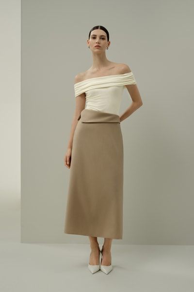 Seiden-Wollmischung Midirock mit asymmetrischer Taille