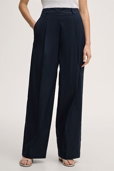 Marc Cain Marineblaue Hose mit weitem Bein und Falten