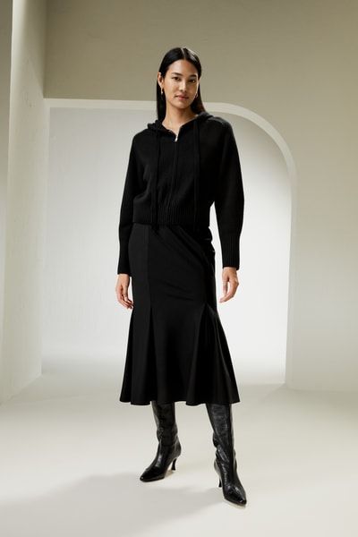 Kurzer Kapuzenpullover aus Wolle und Kaschmir mit Reißverschluss