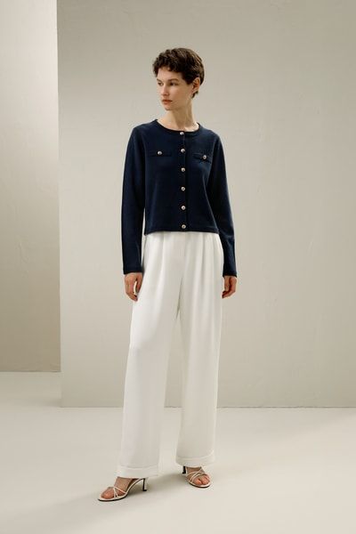 Wolle Strickjacke Mit Knopfleiste Vorne