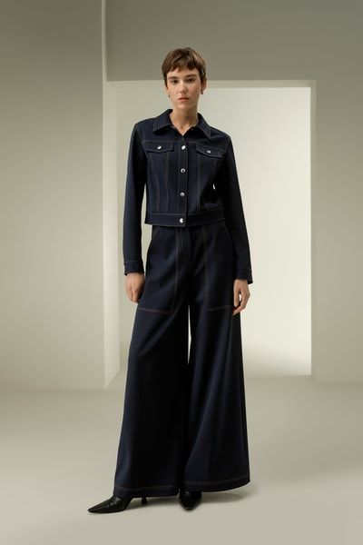 Elegante, von Denim inspirierte Wollhose mit weitem Bein