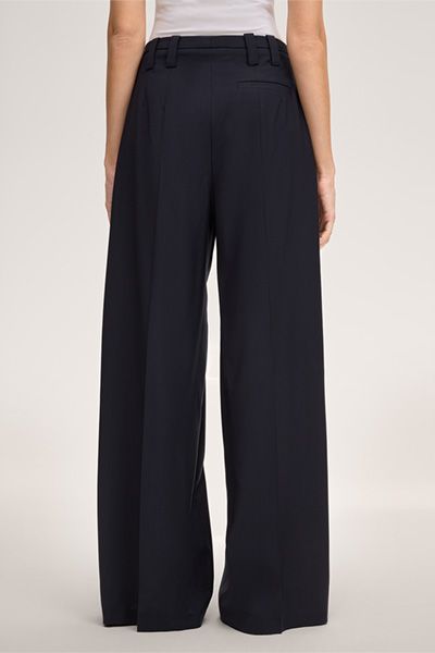 Navy Woll-Palazzo-Hose Weites Bein Bundfaltenhose