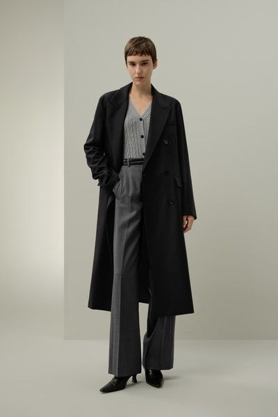 Seiden-Wollmischung Drapierter langer Mantel