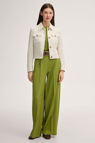 Ecru Baumwollmix Kurz Blazer Jacke mit aufgesetzten Taschen