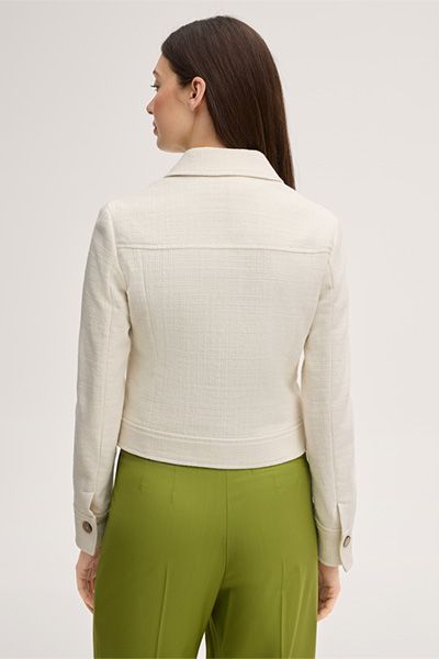 Ecru Baumwollmix Kurz Blazer Jacke mit aufgesetzten Taschen