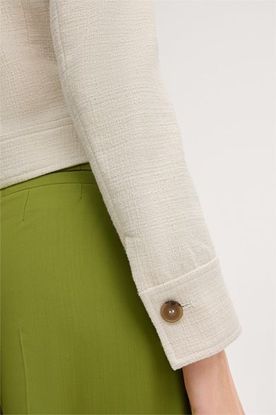 Ecru Baumwollmix Kurz Blazer Jacke mit aufgesetzten Taschen