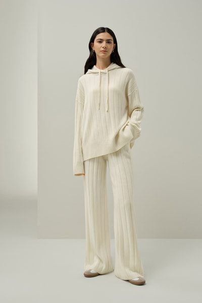 Gerippte Kaschmirhose mit weitem Bein – Luxuriöser, bequemer Strick | Lilysilk