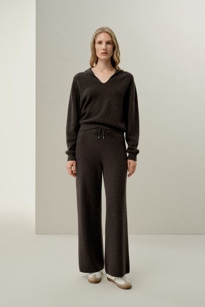 Royal Cashmere Ribbed Wide-Leg Pant | Lilysilk Luxus-Kaschmirhose