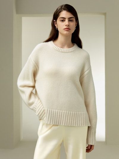Boxy Rundhals Kaschmir Pullover