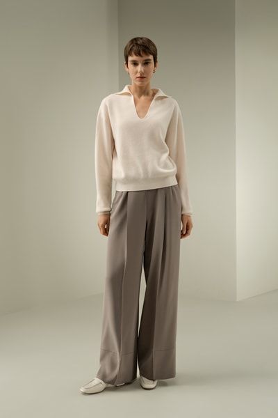 Gerippter Kaschmir Polo Pullover