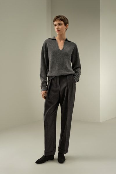 Gerippter Kaschmir Polo Pullover