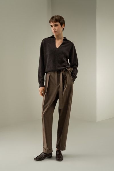 Gerippter Kaschmir Polo Pullover