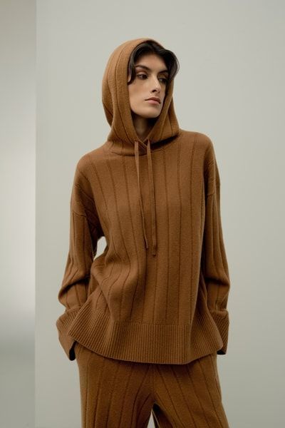 Geripptes Kapuzenstrickoberteil – Übergroßer Luxus-Kaschmir-Hoodie | Lilysilk