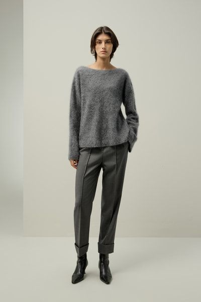 Pullover aus gebürstetem Kaschmir mit U-Boot-Ausschnitt – Übergroßer Luxusstrick | Lilysilk