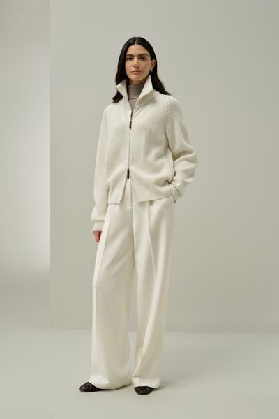 Rollkragen-Strickjacke mit Reißverschluss und Rippenmuster – Luxuriöse Merino-Kaschmir-Strickmode | Lilysilk