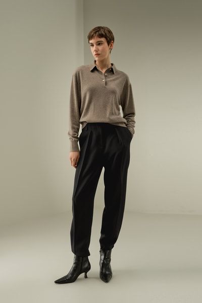 Langärmliges Poloshirt aus 100 % Baby-Kaschmir