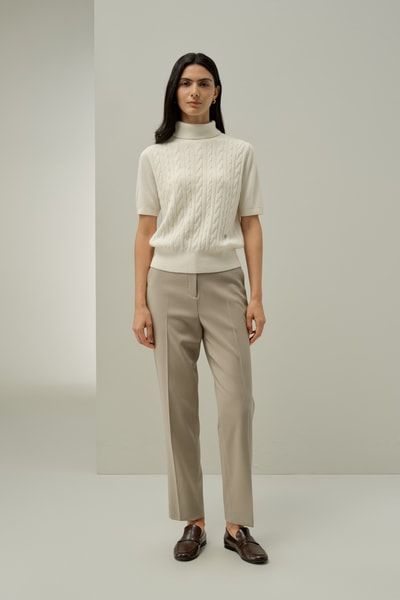 Zopfmuster-Rollkragenoberteil aus Babykaschmir – Luxuriöser, kurzärmliger Strick | Lilysilk