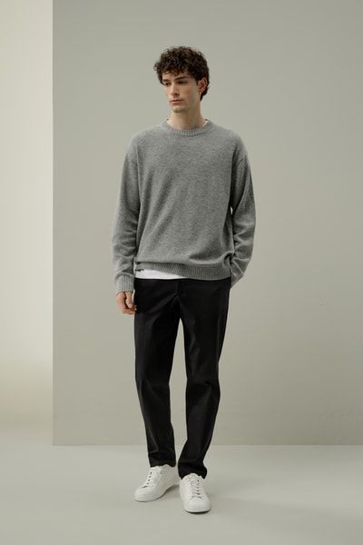 Woll-Kaschmir Robuster Pullover mit Rundhalsausschnitt